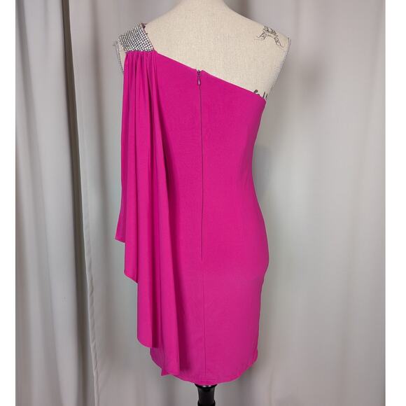 Y2K Cache One Shoulder Rhinestone Trim Mini Dress Hot Pink Size 2 - Picture 14 of 16